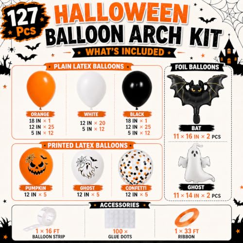 Image of Halloween Balloon Arch Kit, Ghost & Bat Foil Balloons, 127 Balloons