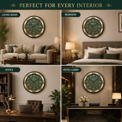 Image of Wall Clock with Silent Sweep Quartz Movement | Premium Round Analog Wall Clock | Minimalist Decorative Clock for Living Room, Bedroom, Office, Kitchen & Home Decor (Green)