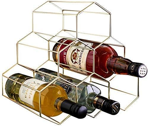 DCIGNA Metal Wine Rack Free Standing, Tabletop Gold Wine Rack, Countertop Wine Bottle Holder - Metal Brushed Gold and Geometric Design for Wine Cellar Bar Cabinet (Gold - 6 Bottles)