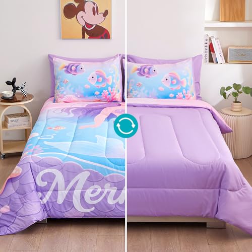 Image of 5 Pieces Twin Comforter Set for Girls, Mermaid Twin Bedding Set, Ultra Soft and Fluffy, Ocean Fish Tail Bed in a Bag for Kids Teens