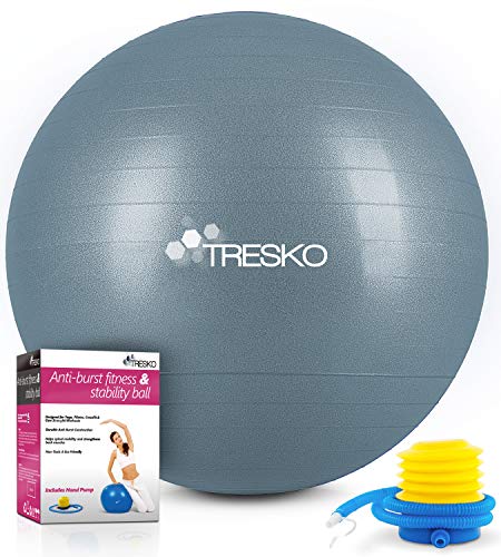 TRESKO® anti-burst gymnastiekbal 55 cm 65 cm 75 cm 85 cm | zitbal | yogabal | 300 kg | met luchtpomp (cool-grey-blue, 75 cm, geschikt voor een lengte van 1755 tot 185 cm)
