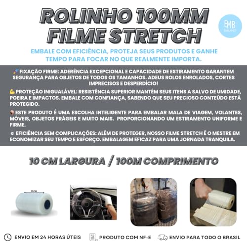 Kit 03 Rolos Filme Stretch 10cm X 100m Alta Resistência
