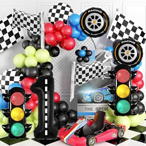 Image of GREATRIL Racing Flag Foil Balloon - Checkered Car Party Decoration for Kids' Birthdays, Racing-Themed Celebrations, and Events