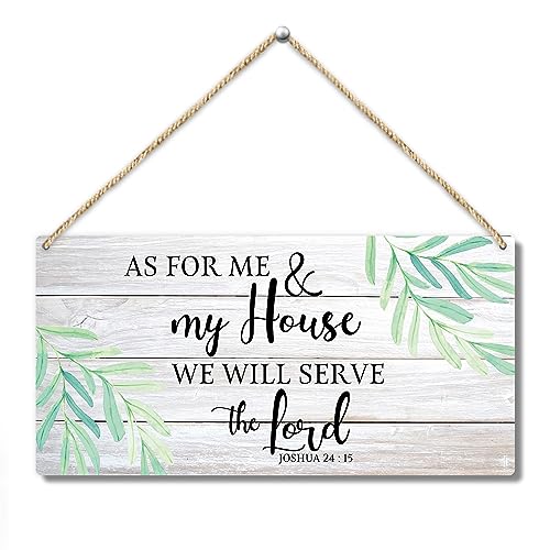 Bible Verses Front Door Wooden Hanging Sign, As For Me and My House We Will Serve the Lord Rustic Hanging Wall Plaque Sign, Farmhouse Hanging Wooden Art Printed Decor Gift for Outdoor Indoor Home -37