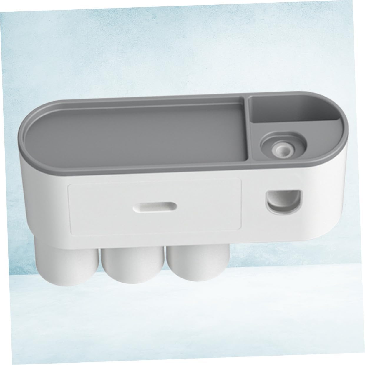 PRETYZOOM Creative Automatic Toothpaste Squeezer with Wall-Mounted Toothbrush Organizer for Bathroom Space-Saving Storage Includes Gray Cups and Multi-Function for Items
