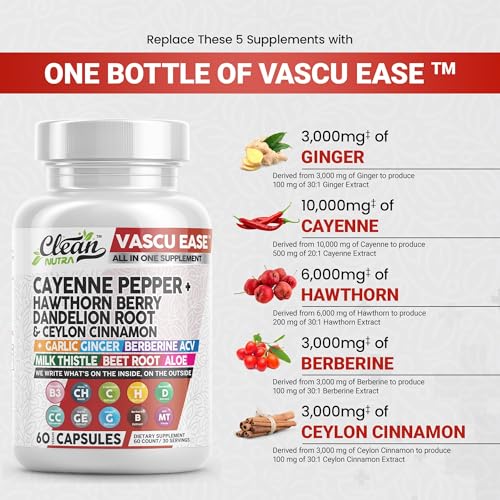 Clean Nutra Cayenne Pepper Capsules Supplement with Hawthorn Berry, Dandelion Root, Ceylon Cinnamon, Garlic, Ginger, Berberine, Apple Cider Vinegar, Milk Thistle, Beet Root, Aloe Vera Pills & More - Image 4