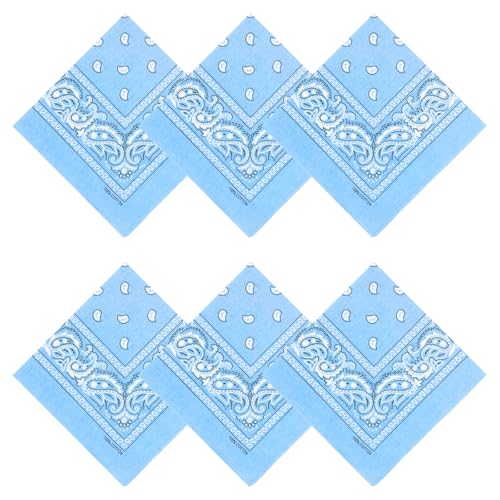APIGANIZ 100% Cotton Bandanas 21 x 21 inches Set of 6 (Basic - Light Blue)