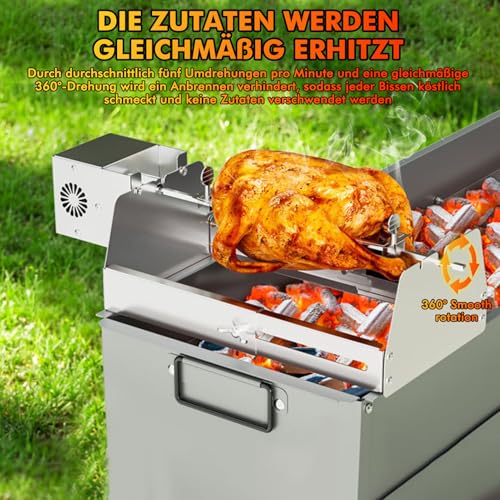 Nikou Rotisserie Fleischklammer Fleischnadel, Hähnchengrill Fleischnadeln für Grillspieß, Automatischer BBQ-Drehgrill mit Hähnchengabel, Grill für Hähnchen, Entenfleisch (Längen Verstellbarer)