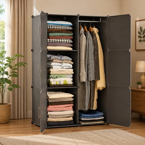 Image of Mevigo Foldable Plastic Wardrobe for Clothes - 12- Door Baby Cupboard for Clothes Storage, Wardrobe for Kids, Plastic Almirah, Collapsible Wardrobe for Kids Livingroom & Home (Grey- HK3, 6- Door)