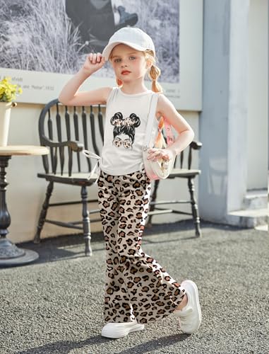 Image of Arshiner Toddler Girl Clothes 2 Piece Outfits Side Adjustable Drawstrings Tank Tops and Flare Leggings Pant Set