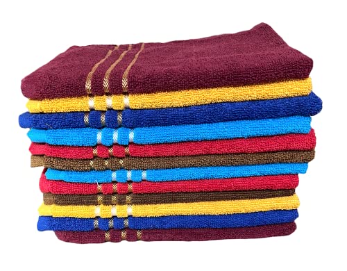 Image of ANTONIA Exclusive Cotton Hand Towels (13 inch X 20 inch Inches) Set - Ultra-Soft & Absorbent Wash Basin Wipe Napkins for Bathroom Kitchen Hotel - Multi Color Small Towel for Face Hair Gym Spa, Pack of 12
