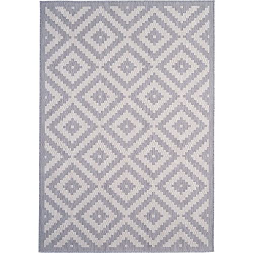 THE RUGS DIAMOND GREY & WHITE OUTDOOR & INDOOR RUG DURABLE WEATHER-PROOF WASHABLE | GARDEN PATIO GARAGE KITCHEN | MEDIUM SIZE, 120X170 CM
