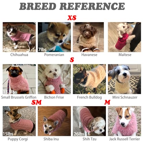 Image of Turtleneck Small Dog Sweaters - Classic Cable Knitwear Winter Coat for Small Medium Dogs Male Female Puppy Dog Cold Weather Clothes Girls Boys, Purple, M