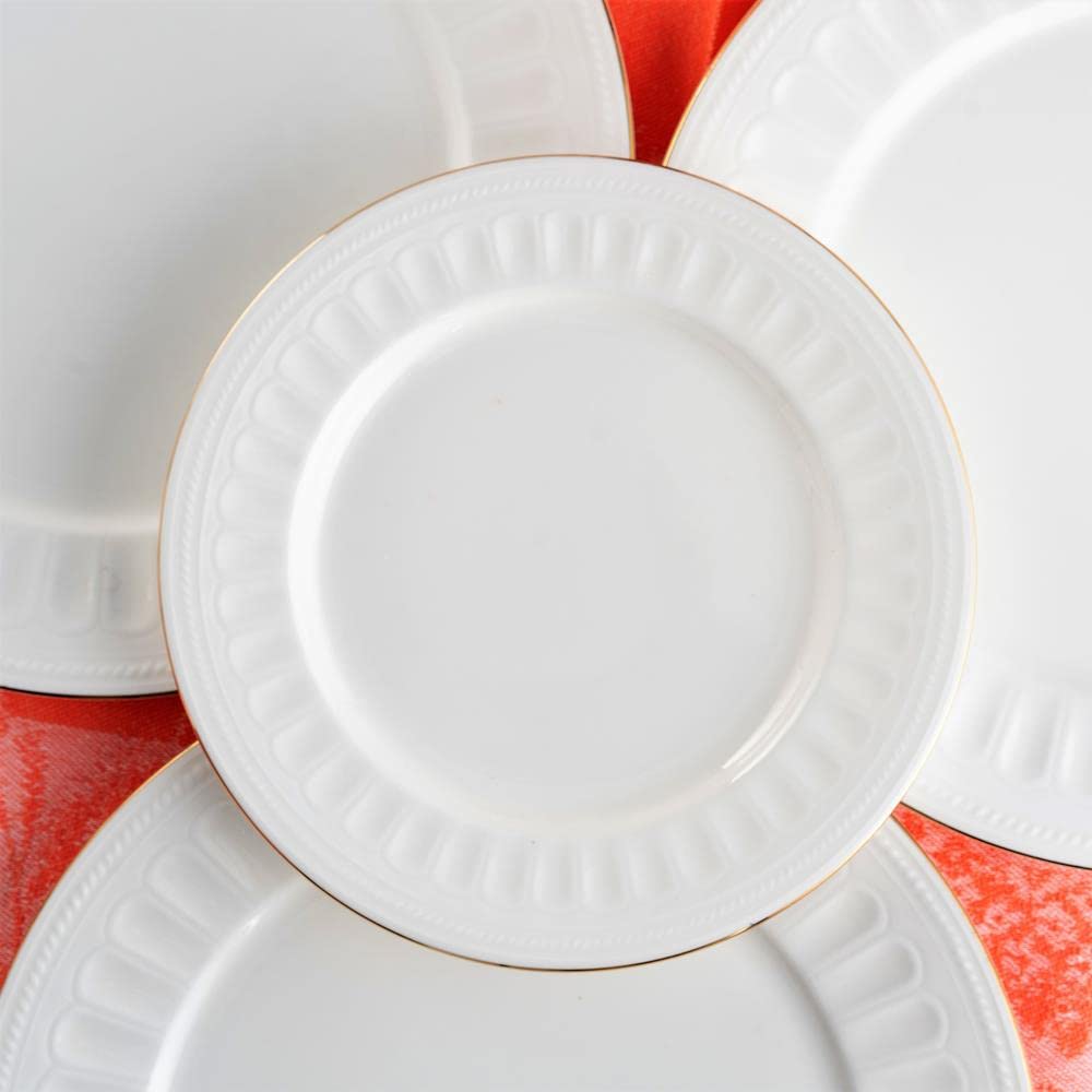 VILLA ITALIA Serwis obiadowy na 6 osób porcelanowy złota linia Zestaw naczyń, Zastawa stołowa, Talerz płytki, Talerz głęboki, Talerz deserowy, Salaterka, Misa, MESYNA GOLD ES686
