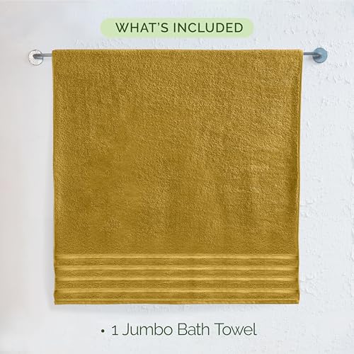 Image of Elegant Comfort 100% Turkish Cotton 4 Lines Viscose Stripe Jumbo Bath Towel - Hotel Spa Quality Extra Large 35 x 70 Inch Bath Towel Ultra Soft, Super Absorbent Quick Dry Large Bath Towel, Gold
