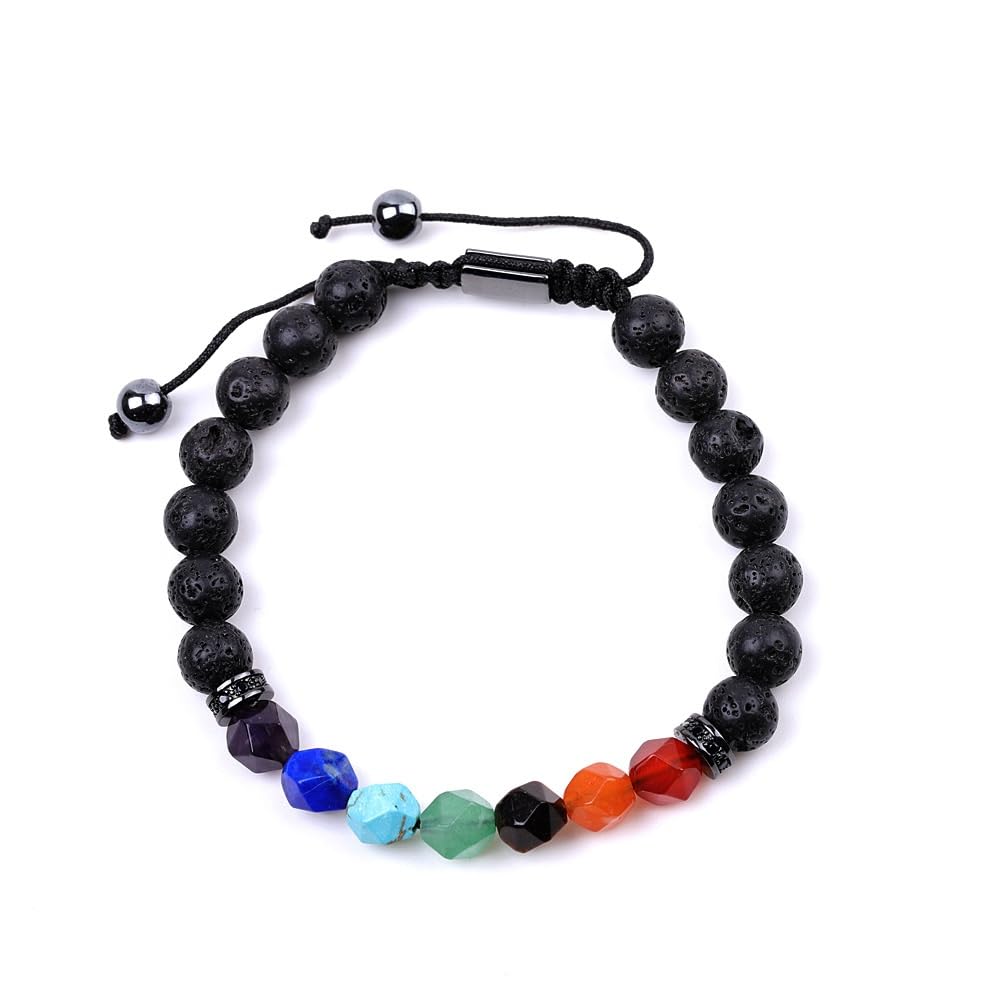 YDYDTTKD 7-Chakra-Edelstein-Armband – facettierte Achat-Amethyst-Lapislazuli-Perlen mit Mikro-Pavé, Naturstein-Schmuckgeschenk