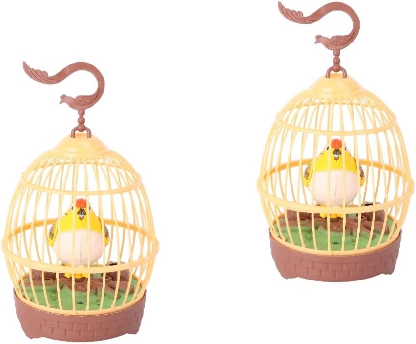 ibasenice 2 Uds. Regalos De Jaula De Pájaros Adornos De Movimientos Decoraciones De Pollitos Realistas Cumpleaños Escritorio Recreación Canto Estatuilla De Pájaro Eléctrica Jaula De Sonidos