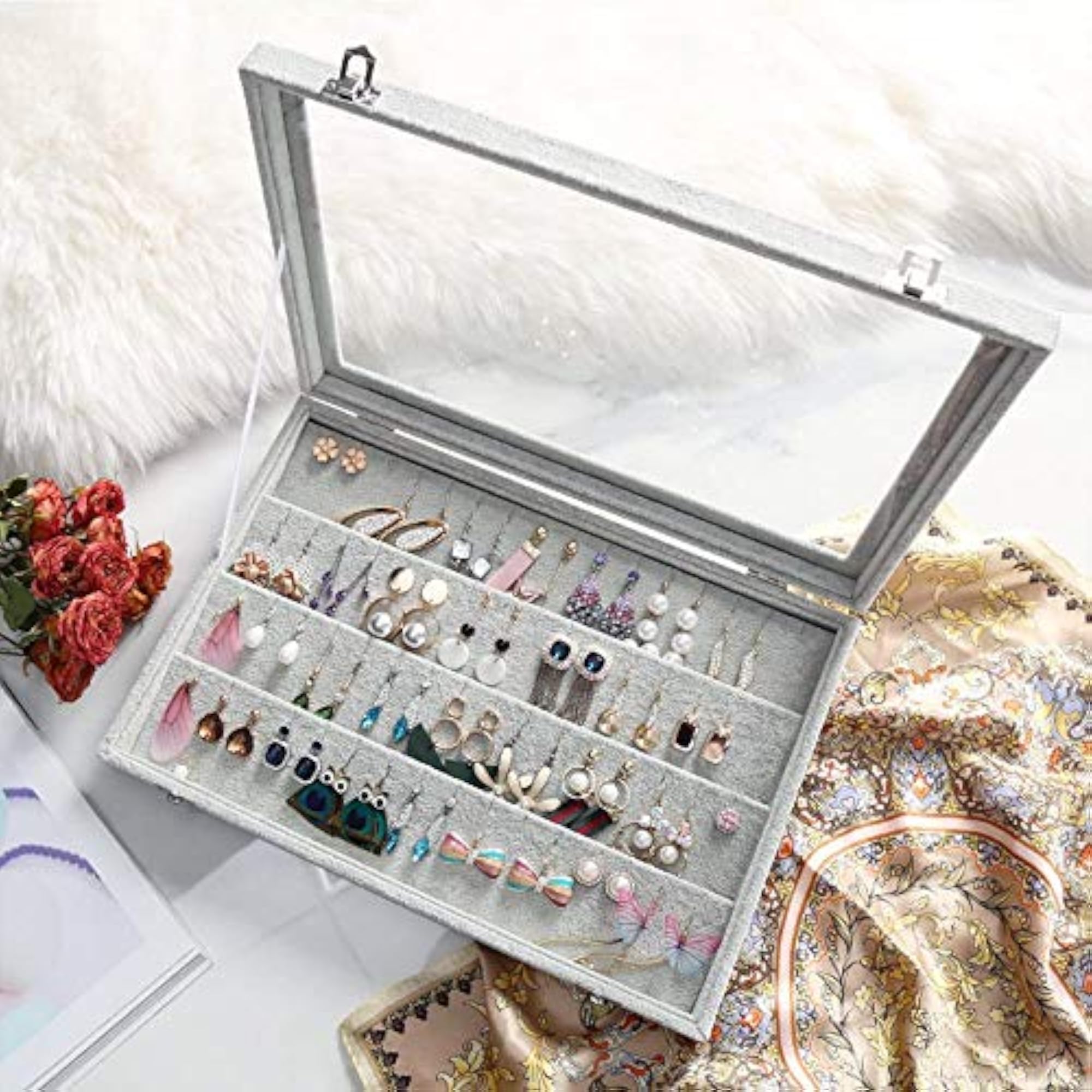 40 Pairs Earring Organiser Box with Glass Lid