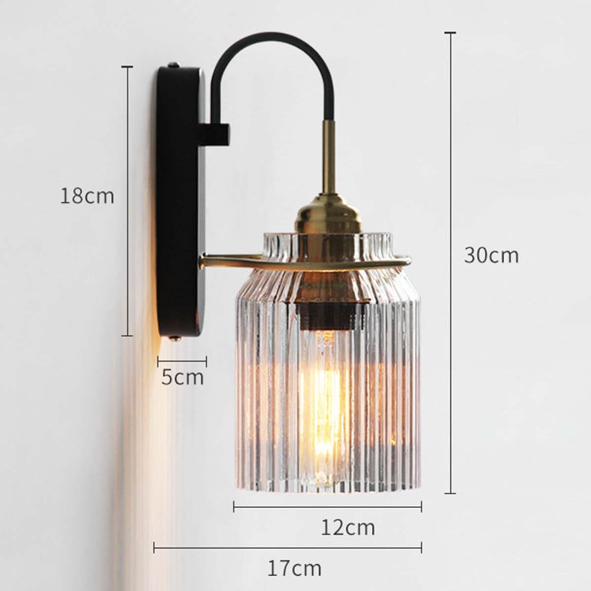 Kinkiet szklany E27 do użytku wewnętrznego, lampa ścienna w stylu retro industrialnym, kryształowa lampa w kształcie lejka z metalową podstawą, lampka nocna ze szklanym kloszem do sypialni, salonu i