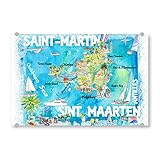 artboxONE Acrylglasbild 120x80 cm Reise Saint-Martin Sint Maarten Karte - Bild st Martin höhepunkte Insel