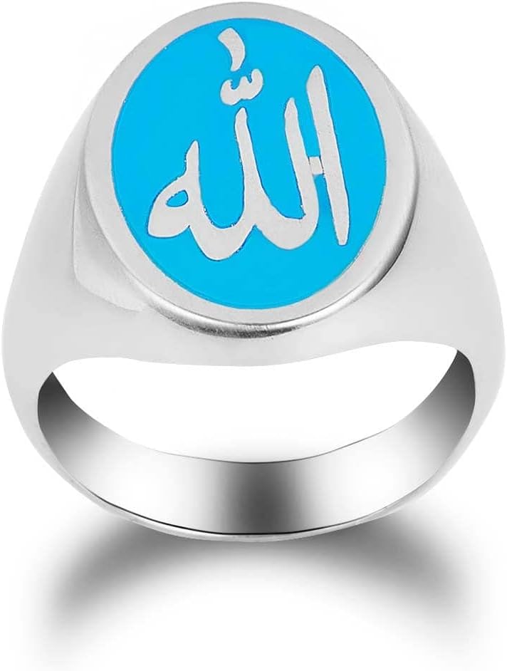 Claddagh Gold Fine Sterling Silver Blue Enamel Allah Oval Signet Ring