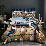 Fotmung Bettdecke 200x220 Tier Vogel, 3-teilig Steppdecke Set 1 Schlafdecke 200 x 220 cm + 2 Kissenbezüge 80 x 80 cm, Atmungsaktive Mikrofaser Zudecke für Damen Herren I349-