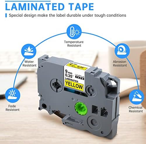 UniPlus Compatible TZe Label Tape Replacement for Brother Tzc Tape 9mm Tze-621 Tze621 Tz-621 Tz621 Work with PT-D210 GL200 PT-H300 1005 H107 1000 PT-1010 PT-1280 PT-E110, Black on Yellow, 4-Pack