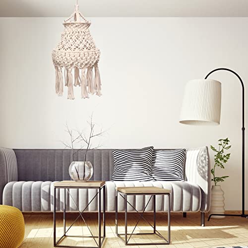 Mightree Macrame Hanging Lamp Shade, Bohemian Handmade Woven Chandelier Hanging Lamp Shade, Boho Pendant Ceiling Light Cover Shade For Bedroom, Living Room, Office #TOP4
