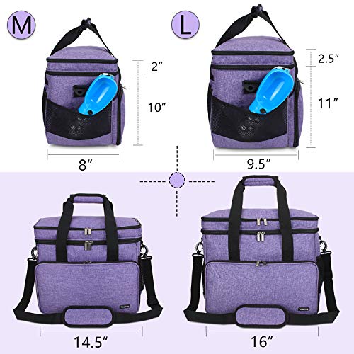 Teamoy Dog Travel Bag, Airline Approved Pet Travel Tote Organizer, Double Layer Dog Supply Bag with Multi-Function Pockets, 2 Food Containers, 2 Foldable Bowls, 1 Placemat for Weekend Away, Purple