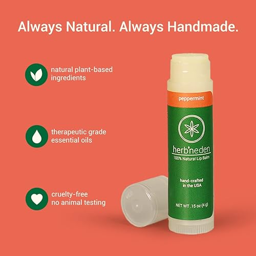 Miniatura 2 de Herb'N Eden Bálsamo labial de menta, paquete de 3  Hidratante y calmante para labios secos y agrietados  Ingredientes 100% naturales  Aceites