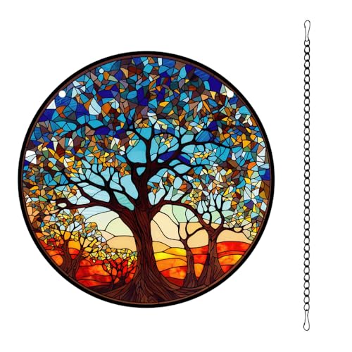 ideastore ステンドグラス サンキャッチャー インテリア おしゃれ 幸せを呼ぶ 開運アイテム (大樹)