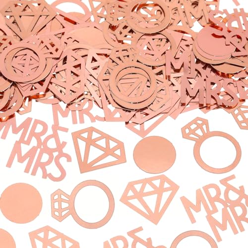 Image of Sumind 220 Pieces Rose Gold Wedding Table Confetti, Paper Mr and Mrs Rose Gold Diamond Ring Circle Dots Diamond Glitter Confetti for Marriage Ceremony Anniversary Valentine