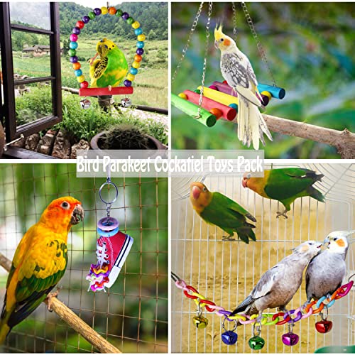 Pbiehsr Bird Parakeet Cockatiel Toys, 19 Pcs Pet Bird Cage Swing Hammock Shoe Chewing Toy Hanging Bell Wooden Perch For Conures, Love Birds, Finches, Budgie #TOP6