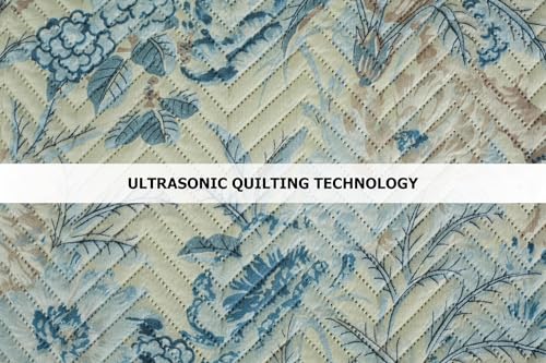 Image of Amazon Brand - Umi 100% Cotton Quilted /Ultrasonic 280 Tc Printed King Size Bed Cover /Bedsheet /Bedspread Comforter with 2 Pillow Shams /Cover, (Luxurious, 90 x100 inches, Blue & Beige)