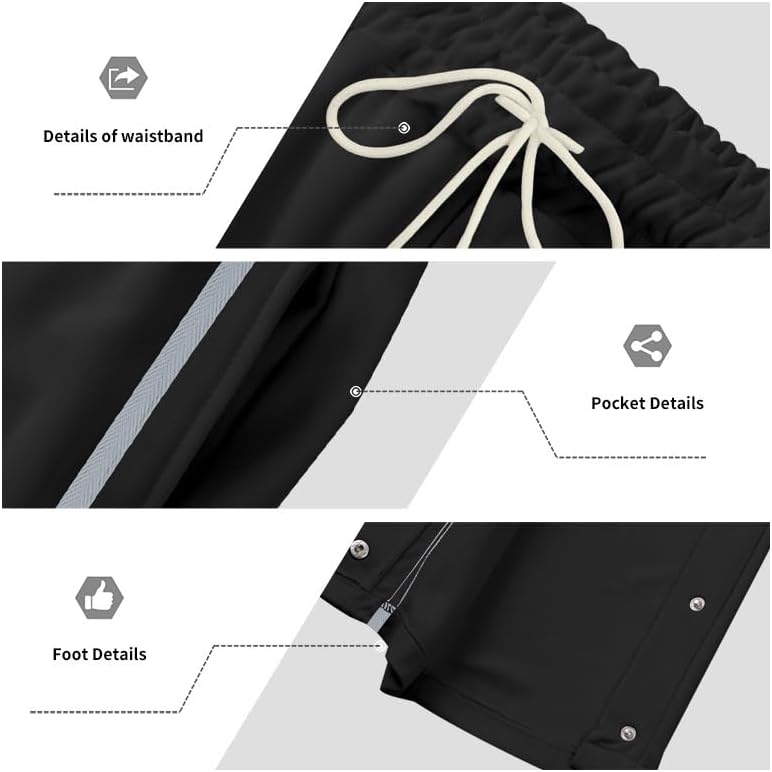 Men's Youth Tear Away Sweatpants Loose Fit Snap Button Athletic Jogger Basketball Pants with Pockets - Image 6