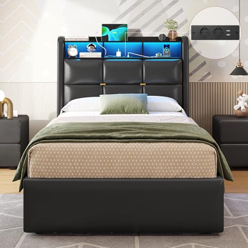 DICTAC Polsterbett 90x200 mit Bettkasten,LED Beleuchtung und...