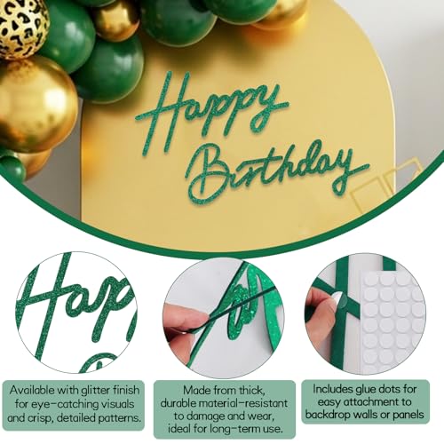 Image of TONIFUL Happy Birthday Sign for Backdrop - Glitter Green Felt Banner - Includes Dot Glue - Perfect for Birthday Party Backdrop,Wall Decor,Balloon Arch,Photo Background