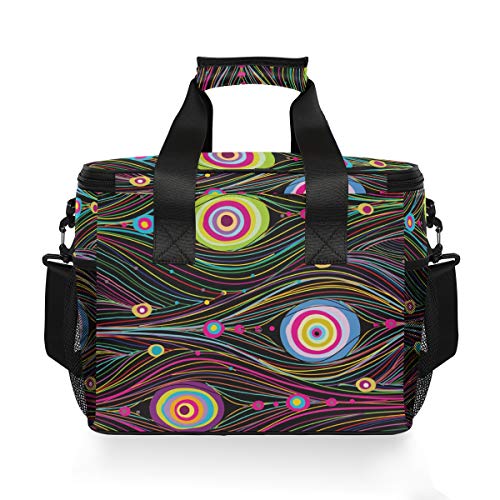 Jumbear 24 Cans Large Reusable Insulated Cooler Lunch Bag Office Work Picnic Hiking Beach Lunch Box Organizer With Shoulder Strap, Abstract Peacock Feather #TOP1