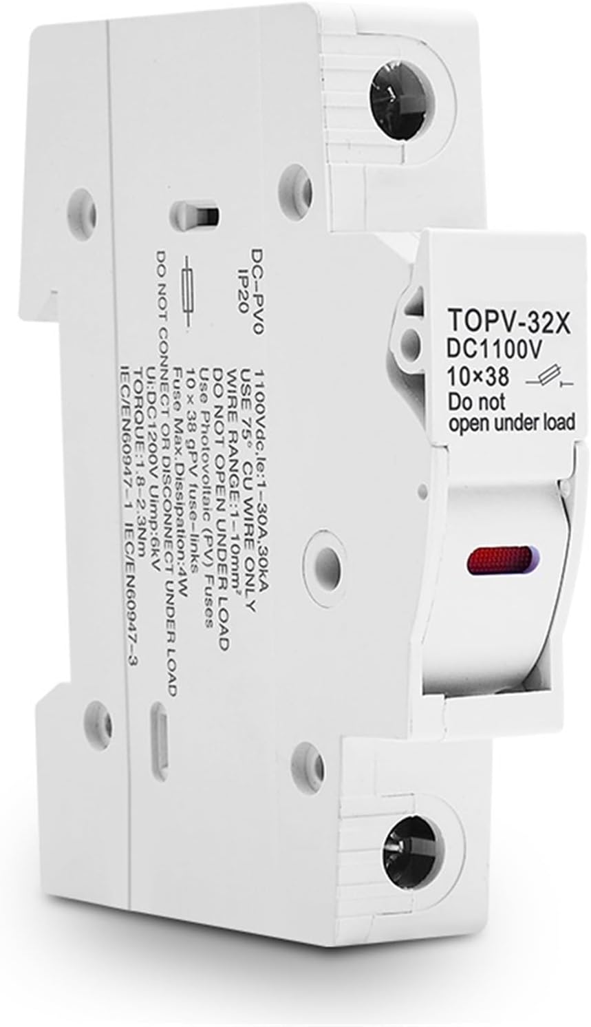 1P 2P DC Fuse Holder 10 * 38mm High Voltage Solar PV 1100V TOPV-30 Base Protector 1Pcs(2P with LED)