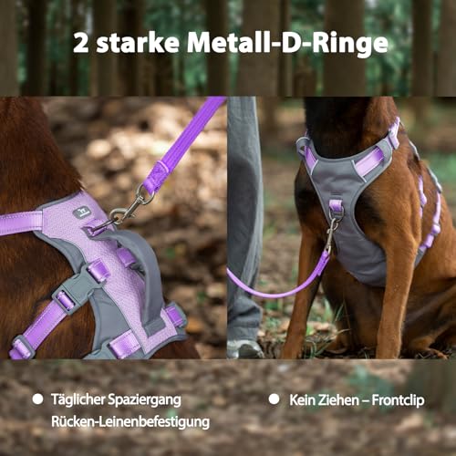 Huntboo Sicherheitsgeschirr Hund Ausbruchsicher, Panikgeschirr für Hunde, Reflektierendes Geschirr Hund mit Griff, Verstellbare Hundegeschirr für kleine, mittelgroße und große Hunde (Lavendel Lila,M)