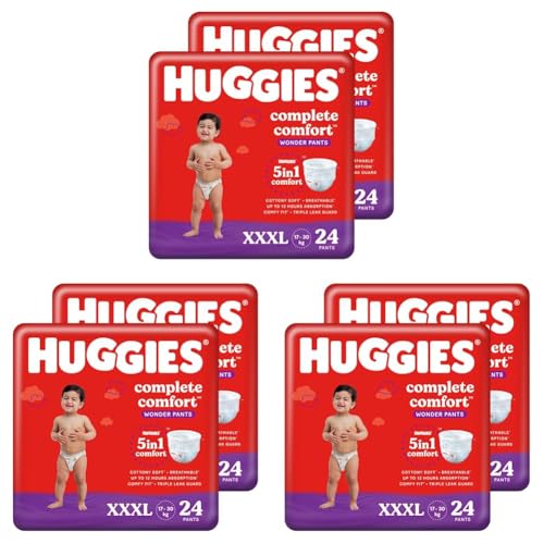Image of Huggies Complete Comfort Wonder Pants Triple Extra Large (XXXL) Size (17 Kgs+) Baby Diaper Pants, 48 count|5 benefits in 1 diaper| Upto 12 hour overnight absorption (Pack of 3)