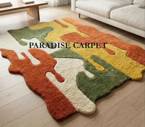 Image of Handmade Irregular Shape Wool Area Rug Unique Contemporary Classical Design Thick & Soft Carpets for Living Room, Bedroom & Hall Area Rug (Size 6 x 8 feet) Multi
