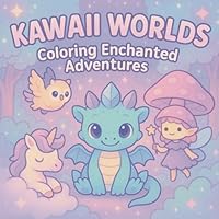 Kawaii Worlds: Coloring Enchanted Adventures: Over 50 magical dragons, fairies, and cute fantasy creatures to color and relax! B0F6337728 Book Cover