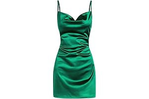Women's Satin Sleeveless Spaghetti Strap Mini Dress Sexy Slip Cowl Neck Silky Cocktail Party Dresses