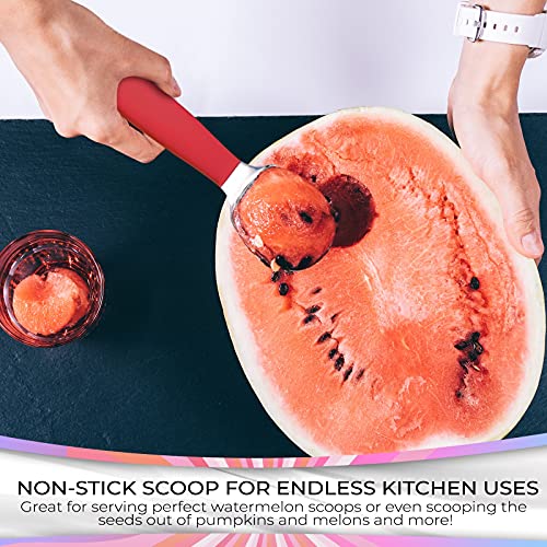 Heavy Duty Ice Cream Scoop - Premium Metal Scooper With Comfortable Grip Handle For Perfect Scoops- Anti-Stick Scooper Spoon For Gelato, Cookie Dough, Sorbet, Melons & More (Red) #TOP4