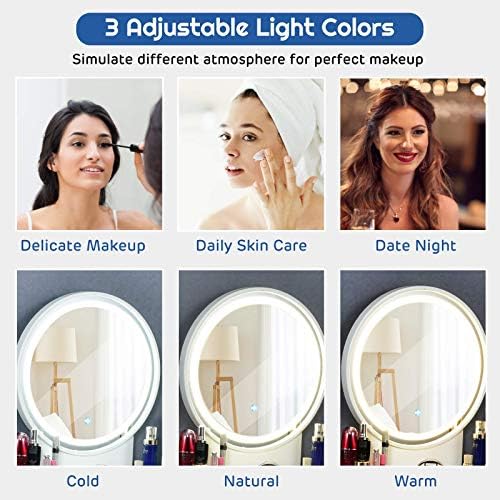 COSTWAY Dressing Table Set with 3-Color Adjustable LED Lights Mirror, Wooden Detachable Makeup Vanity Table Stool Set, Home Bedroom Furniture Cosmetics Dresser Gift (White, 2 Drawers)