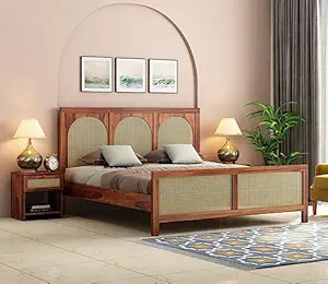 Bedosoft Furniture Solid Sheesham Wood King Size Bed for Bedroom and Home Furniture | Without Storage | Double Bed (King, Osmina, Honey Finish)