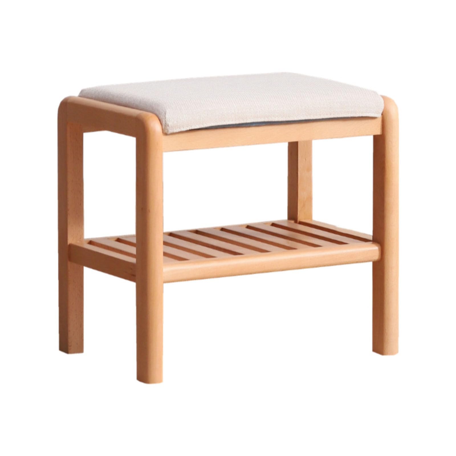 Tabouret à langer en bois avec coussin moelleux et étagère