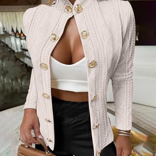 HGps8w Dressy Stand Collar Blazers for Women Slim Fit Elegant Gold Button Long Sleeve Business Casual Ladies Suit Jackets4
