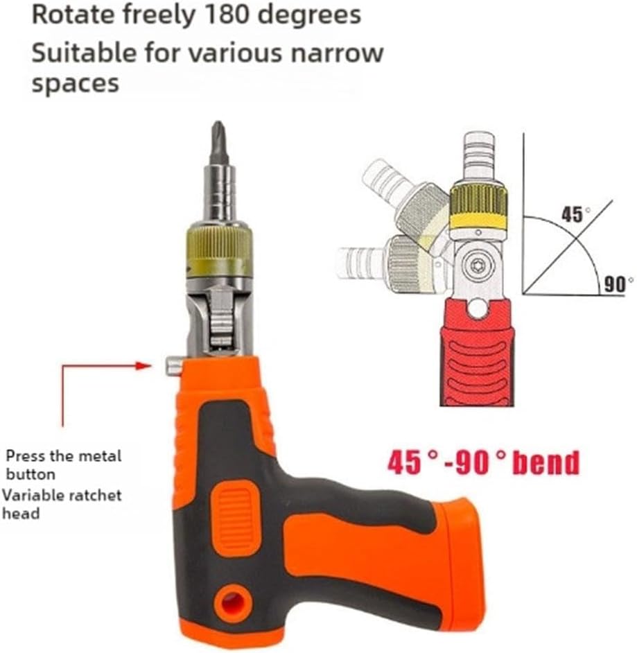 16-in-1 Multi Screwdriver Set, Multi Angles Electric Screwdrivers Gun with Magnetic Bit, Ratchet Screwdriver Set with 14 Screwdrive-r Bits,Manual Screwdrivers Cordless,Ergonomic Tool for Home,DIY(Oran